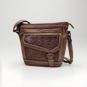 BOC Concept Amherst Brown Crossbody Bucket Bag Purse Embossed